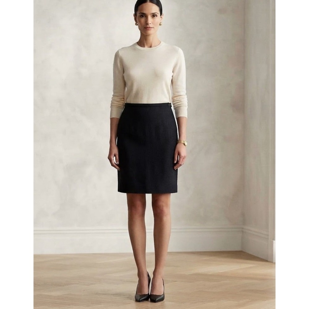 RALPH LAUREN Skirt Womens Classic Black Pencil Linen Blend Size 8 Woven Lined